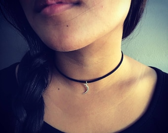 Sterling Silver Crescent Moon Vegan Suede Choker/ necklace. Your everyday choker!