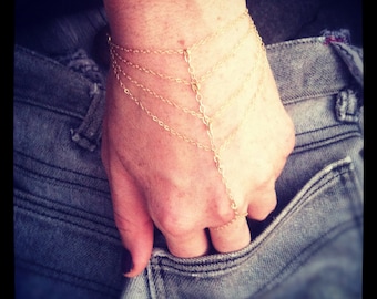 14K Gold-filled Chain Slave-Bracelet/ Finger-Bracelet Hand Harness Trendy and Unique Gypsy Style