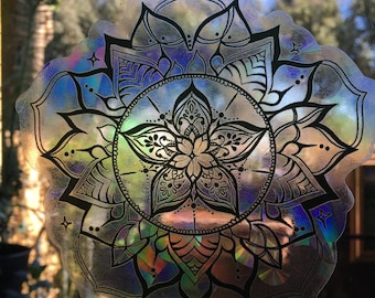 Window Rainbow Prism Suncatcher-Floral Mandala- Removable Sticker/Decal -Makes Real Rainbows!