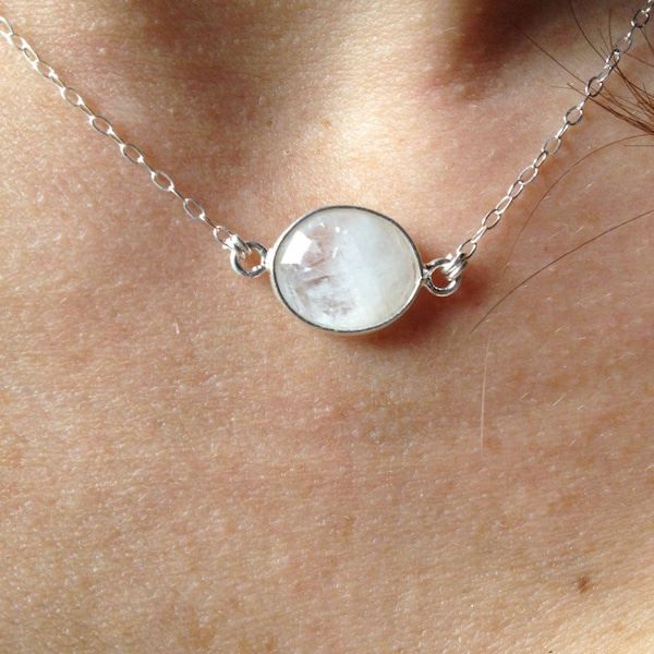 Sale! Sterling Silver REAL Rainbow Moonstone Necklace/ Choker. Your everyday layering piece!