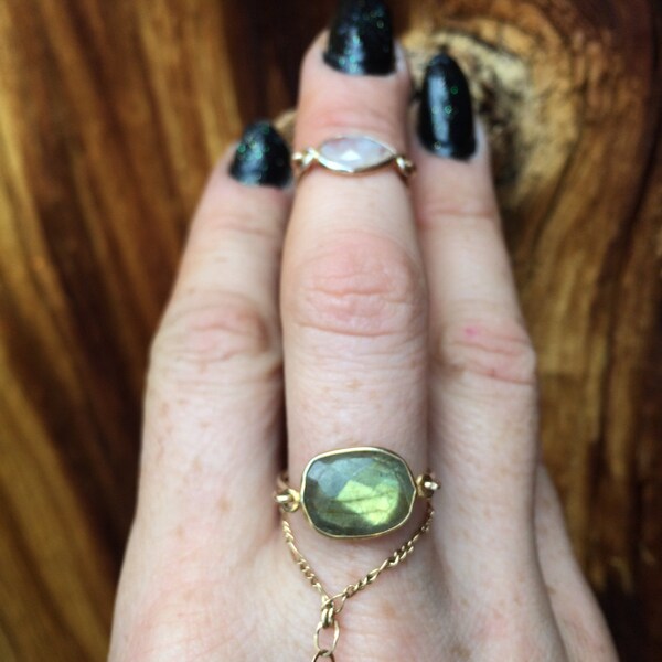 Sale!Labradorite Ring Gypsy/Boho Style-Vermeil/Gold Filled or Sterling Silver Ring. Other gemstones available, multicolored aqua, blue-green