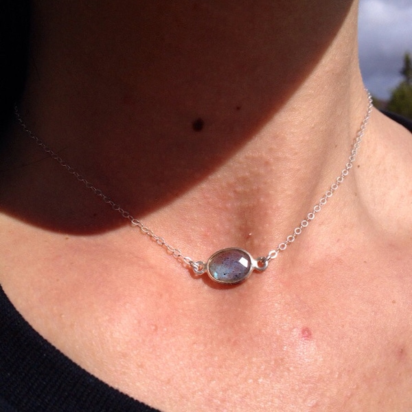 Sale!! Sterling Silver or Gold-filled Labradorite Stone Necklace/Choker. Your everyday layering piece!