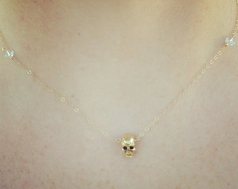 Edgy, Unique Tiny Gold or Silver Skull Choker/Necklace. Made with a delicate14K Gold-filled or Sterling Silver chain. Edgy, elegant, unique.