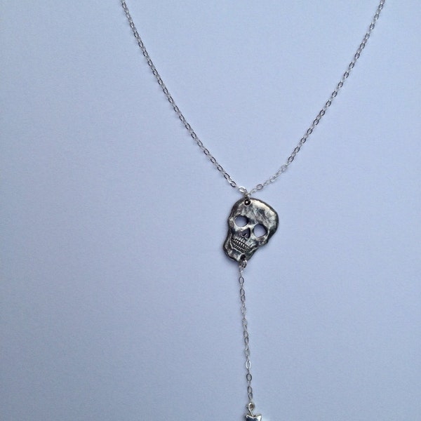 Skull & Star Y Necklace, Sterling Silver or 14K Gold-filled Chain and Star.  Elegant and Edgy. Long, drop gypsy style!