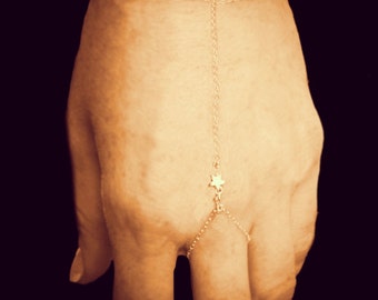 Tiny Gold Star-14K Gold-filled Chain Finger-Bracelet/Slave-Bracelet/ Wrist-Ring/ Ring-Bracelet Fashion Jewelry