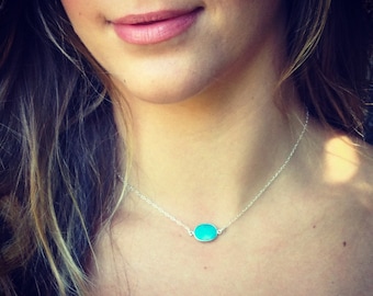 Sale! Sterling Silver REAL Turquoise Stone Necklace/ Choker. Your everyday layering piece!