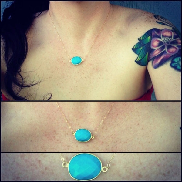 14K Gold-filled/Vermeil REAL Turquoise stone Necklace/ Choker. Your everyday layering piece!