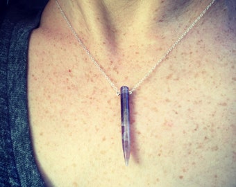 Amethyst Crystal Point Cone Necklace/Choker with Sterling Silver Chain. Also available in Gold Filled Perfect February Birthstone Gift!