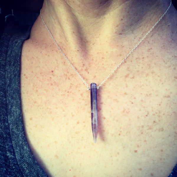 Amethyst Crystal Point Cone Necklace/Choker with Sterling Silver Chain. Also available in Gold Filled Perfect February Birthstone Gift!