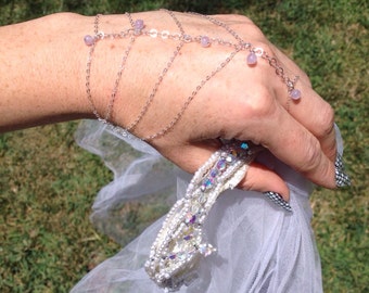 Wedding/Bridesmaid Amethyst Stone Sterling Silver or 14K Gold-Filled Finger-Bracelet/Hand-Jewelry/Lavendar/Light Purple Bracelet