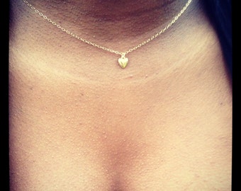 Gold Heart Necklace/Choker Small, Tiny, Petite, 14K Gold-filled