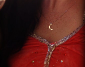 Sterling Silver Crescent Moon Charm Necklace. Perfect for everyday wear.  Layer with other necklaces