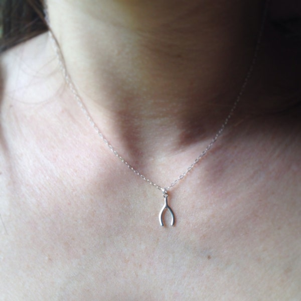 SALE! Sterling Silver or Gold Filled Tiny Wishbone Charm Necklace/Choker.  Petite, everyday layering, never take off!