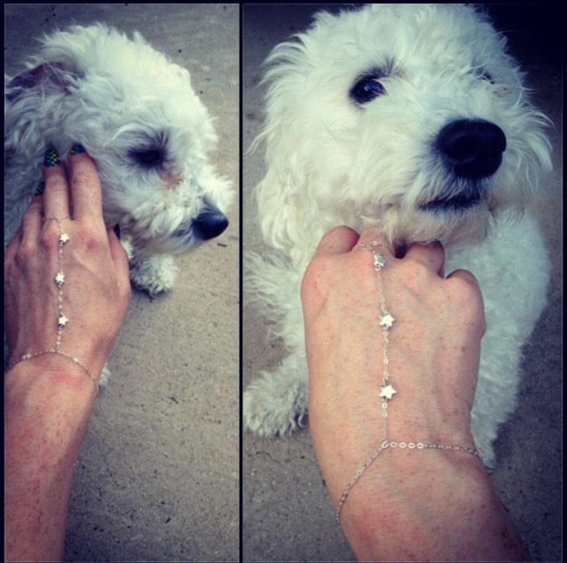 Tiny 3 Star Gold or sterling silver Chain Finger Bracelet/Slave Bracelet/ Wrist Ring/ Hand Chain Gypsy Jewelry. Edgy and eye-catching, every image 3