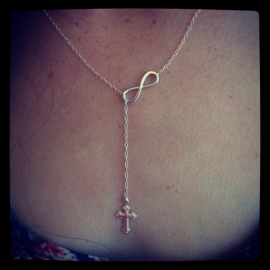 Sterling Silver Infinity & Cross Lariat Style Necklace Etsy