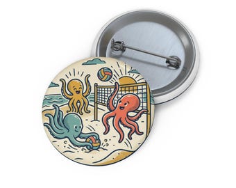 Octopus Beach Volleyball Pin Button | Cute Ocean Animal Badge