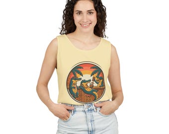 Tiki Bar Alligators Tank Top | Retro Sunset Palm Beach Graphic