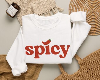 Spicy chili logo Crewneck sweatshirt | retro script, red pepper