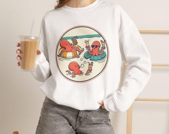 Octopus Beach Party Sweatshirt | Vintage Summer Sea Life