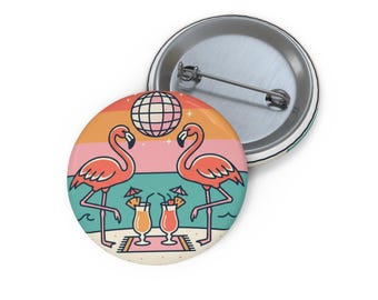 Tropical Flamingo Disco Pin | Beach Cocktail Button