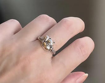 Maneki Neko Ring in 925 Sterling Silver, Japanese Cat Jewelry for Women, Kawaii