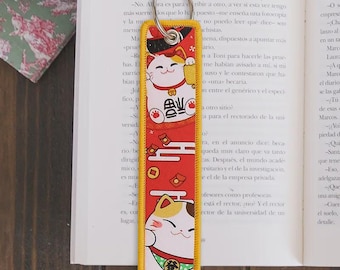 Maneki Neko Fabric Bookmark, Japanese Lucky Cat, Fortune Cat Bookmark