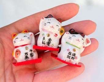 Mini Ceramic Maneki Neko, Miniature Lucky Cat, Kawaii Japanese Gift