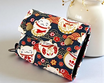 Maneki Neko fabric wallet, Kawaii Japanese Cat coin purse, Gift for Girls