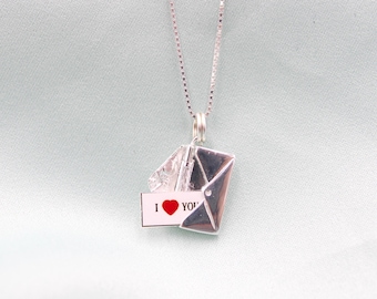 Sterling Silver Hidden Message Envelope Necklace - Love Note Locket
