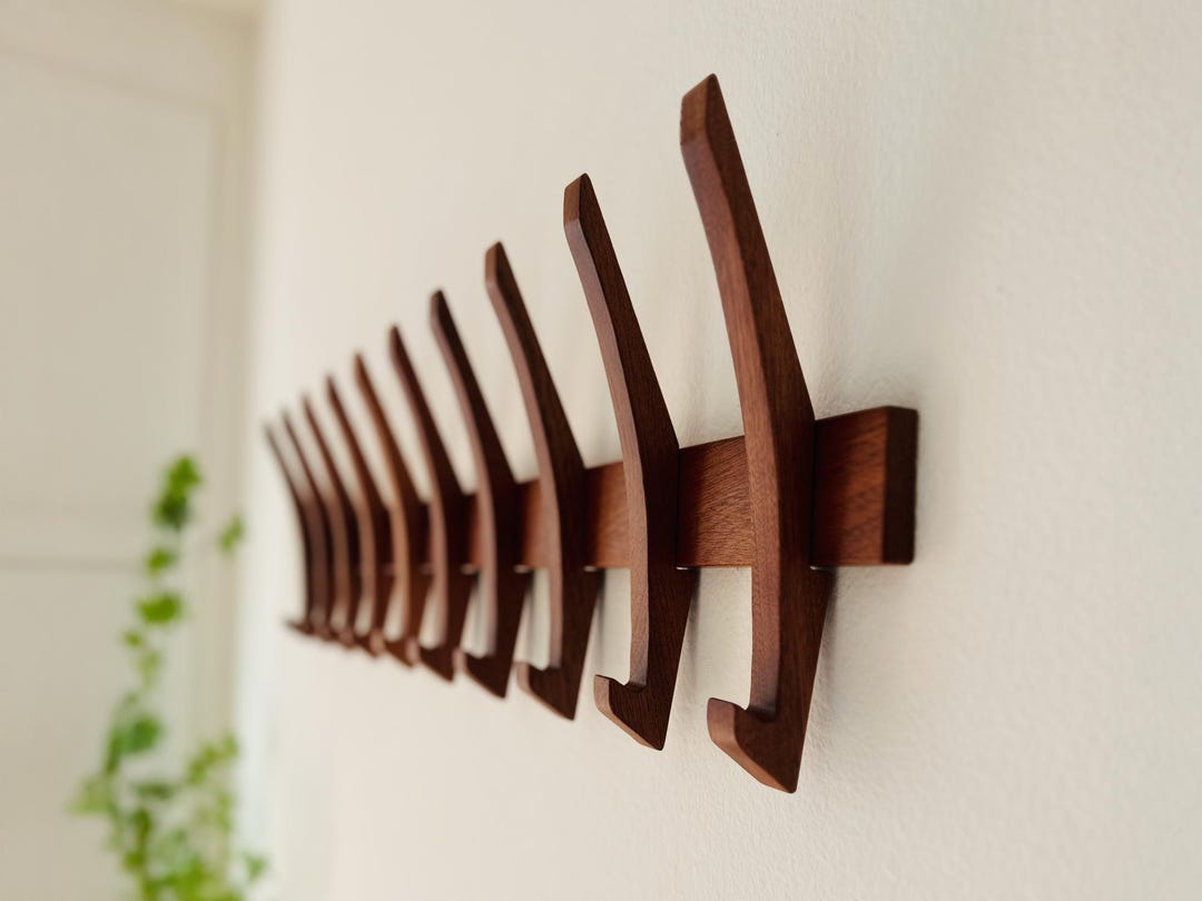 Meridian 5 — Mid-century Modern Sapele Wood Coat Rack, Minimalist Entryway Organizer With 5 Hooks, Decorative Wall Storage - Etsy