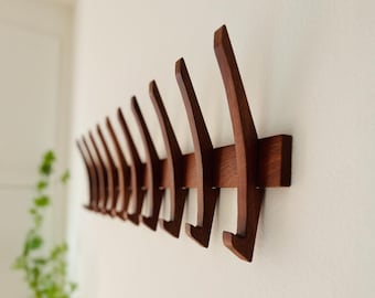 Meridian 5 Restocked — Mid-Century Modern Sapele Wood Coat Rack, Minimalist Entryway Organizer with 5 Hooks, Decorative Wall Storage