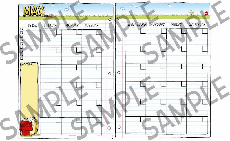 Snoopy Peanuts Undated Monthly Planner Printable PDF, 5 Sizes, Gift for ...