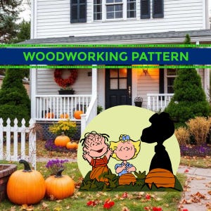 Modello per la lavorazione del legno di Snoopy "La Grande Zucca" 2, decorazione per il giardino di Halloween, download digitale.