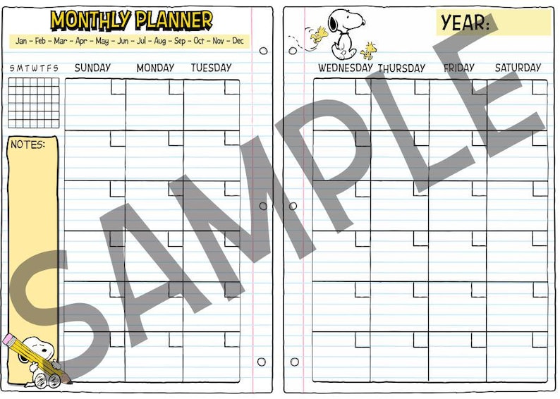 Snoopy Peanuts Weekly and Daily Planner Printable PDF, 4 Sizes, Digital ...