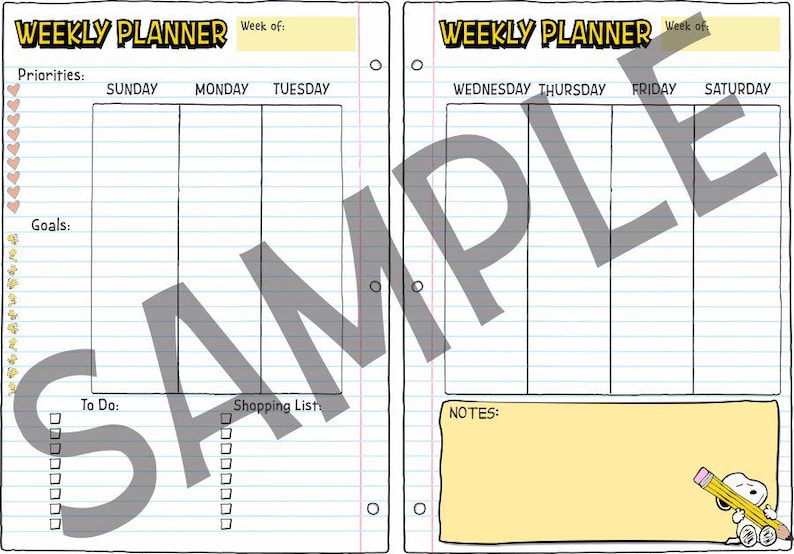 Snoopy Themed Daily Routine Snoopy Peanuts Weekly and Daily Planner Printable PDF, 4 Sizes, Digital ...