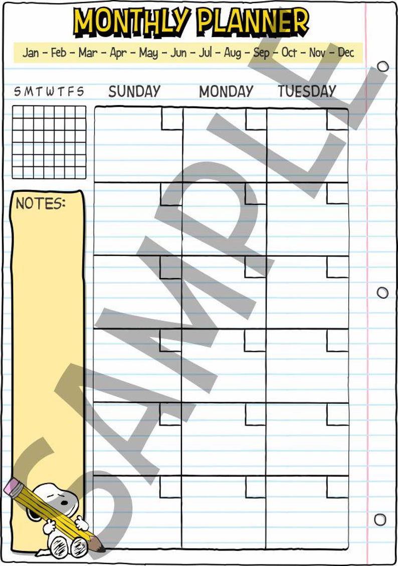 Snoopy Themed Daily Routine Snoopy Peanuts Weekly and Daily Planner Printable PDF, 4 Sizes, Digital ...