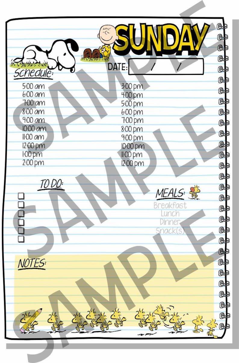 Snoopy Themed Daily Routine Snoopy Peanuts Weekly, Daily, and Monthly Planner 2 Printable PDF, 4 ...