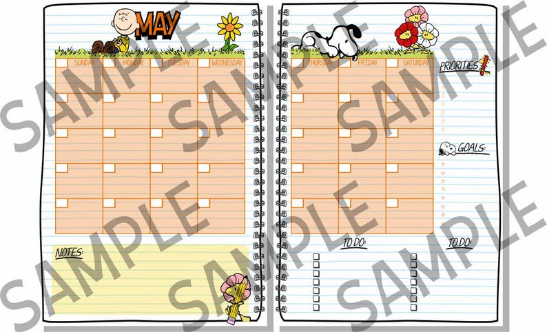 Snoopy Peanuts Undated Monthly Planner 2 Printable PDF, 4 Sizes, Gift ...