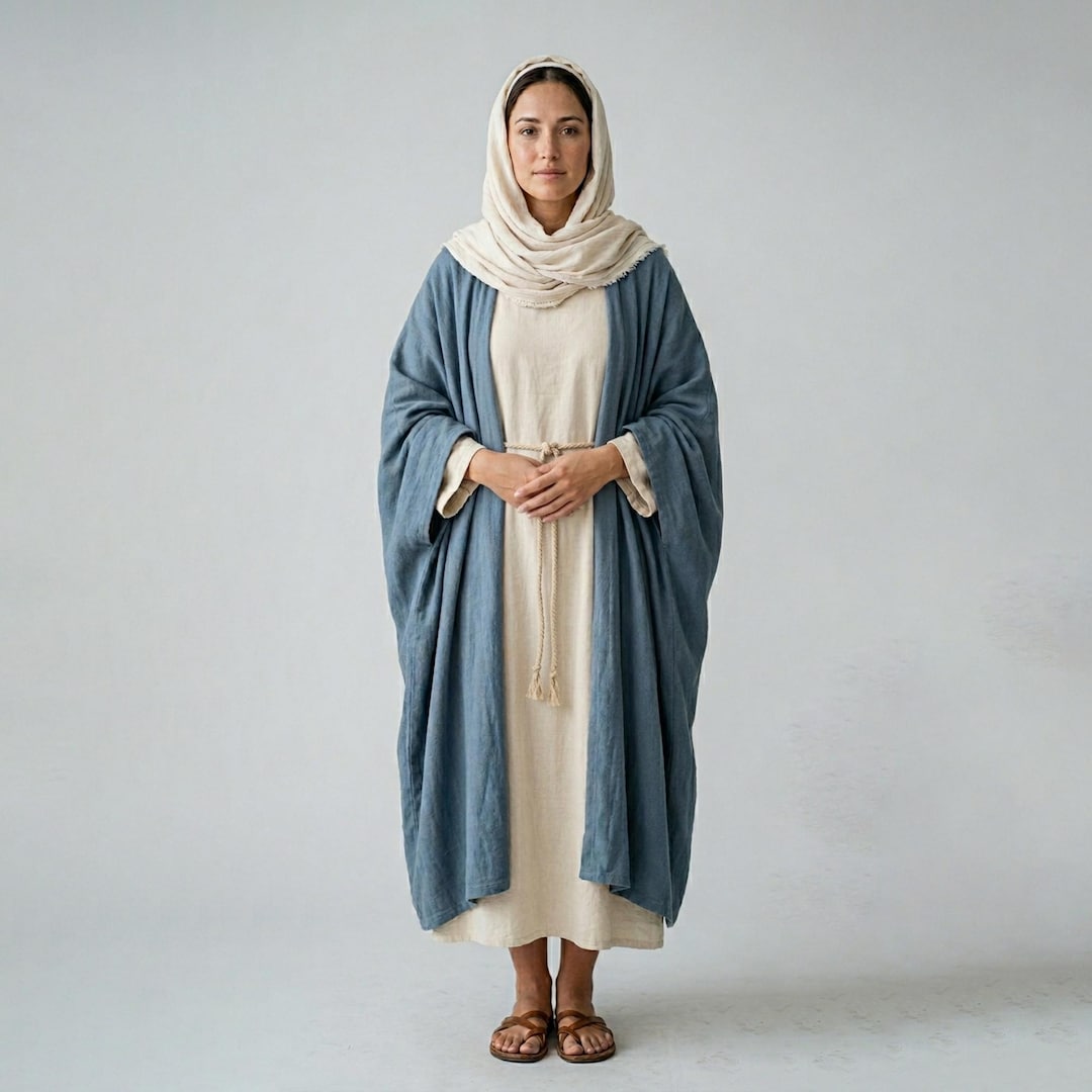 Picture Scripture Robe Biblical Mary Magdalene Costume for Women – Modest Linen Robe With Blue ...