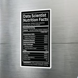 Autocollant « Informations nutritionnelles pour data scientists » 4x6, cadeau humoristique sur l'analyse de données et l'IA, autocollant en vinyle