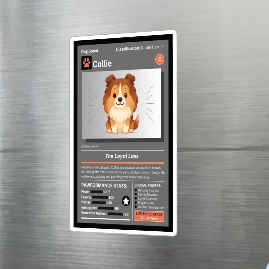 Collie Dog Pet Sticker 4x6 Trading Card Style Breed Illustration Vinyl ...