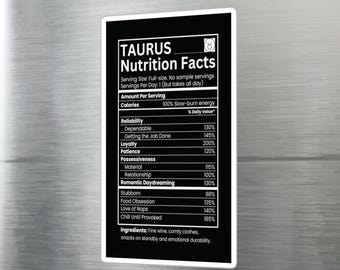 Taurus Zodiac Nutrition Facts Decal 4x6 Black Vinyl Sticker Astrology Sign Horoscope Laptop Water Bottle Notebook Binder Humor Decor Funny