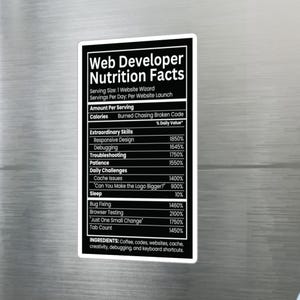Web Developer Nutrition Facts Sticker 4x6 Funny Coding Gift Programmer Humor Tech Vinyl Decal