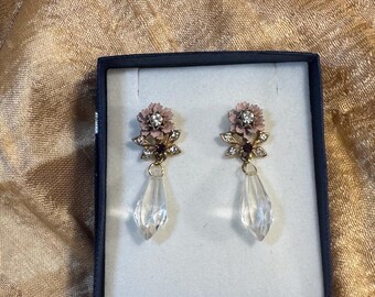 Brincos de Flor e Cristal - Arte de Assemblagem Vintage