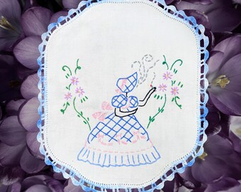 Quadro decorativo "Jardinagem" com bordado em crochê - virado para a direita