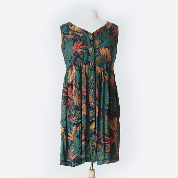 90's Jewel Tone Tropical Print Mini Dress