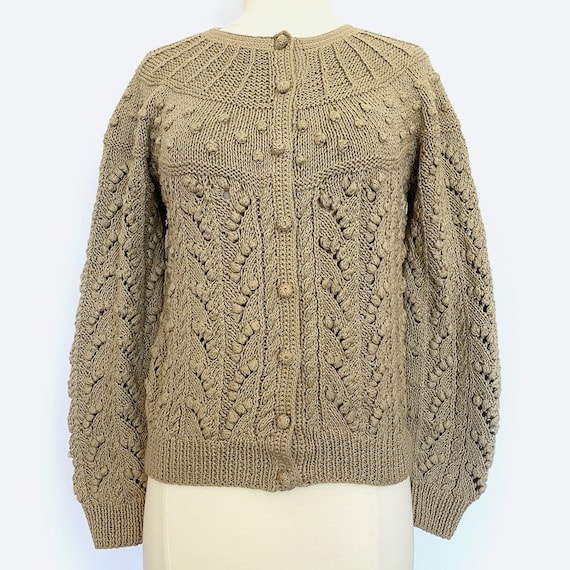 Tan Cable Knit Cardigan Sweater