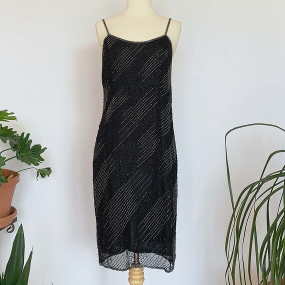 90's Black & Silver Beaded Slip Dress