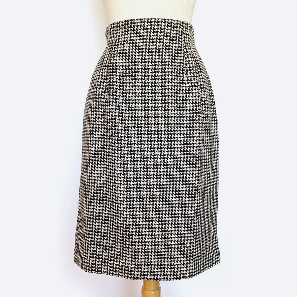 Black & White Wool Houndstooth Pencil Skirt | Etsy