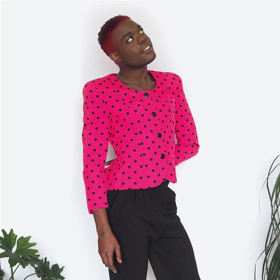 80's Pink & Black Polka Dot Suit Jacket